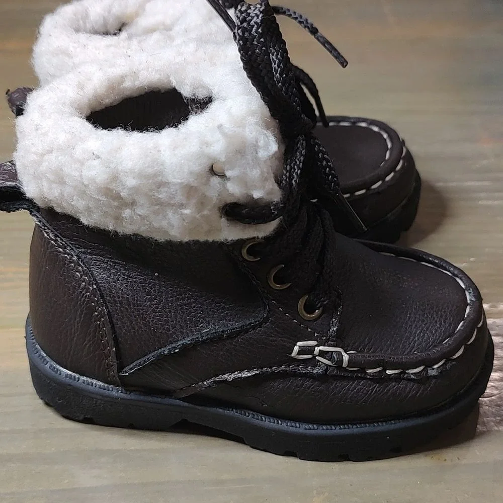 Koala‎ Baby hiking boot sz 4 Brown Leather With Faux Fur Lining Holiday Fall